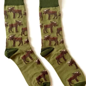 MOJJA SOCKS MOOSE ON GREEN MEN'S 7-12
