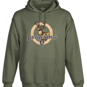 BROWNING HOODIE, VINTAGE EMBLEM, HTHR GREEN
